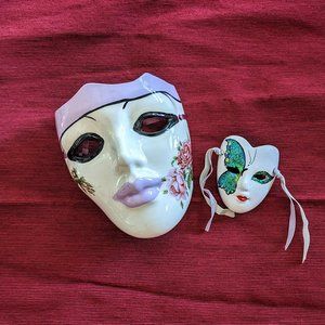 Ceramic Masquerade Masks Wall Hanging Decor Art-2 each